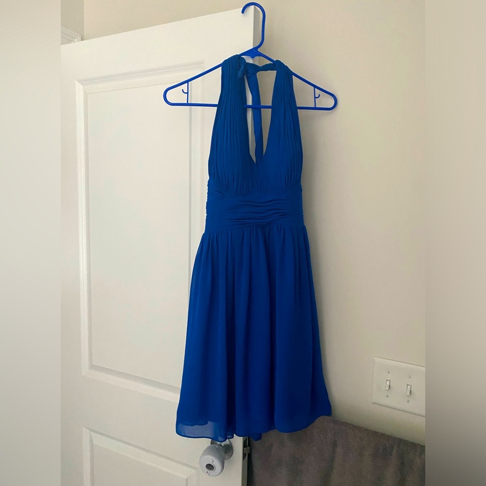 Backless royal blue cocktail dress